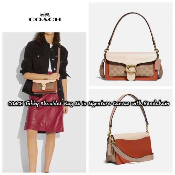 COACH Tabby Shoulder Bag 26 in Signature Canvas with Beadchain กระเป๋า