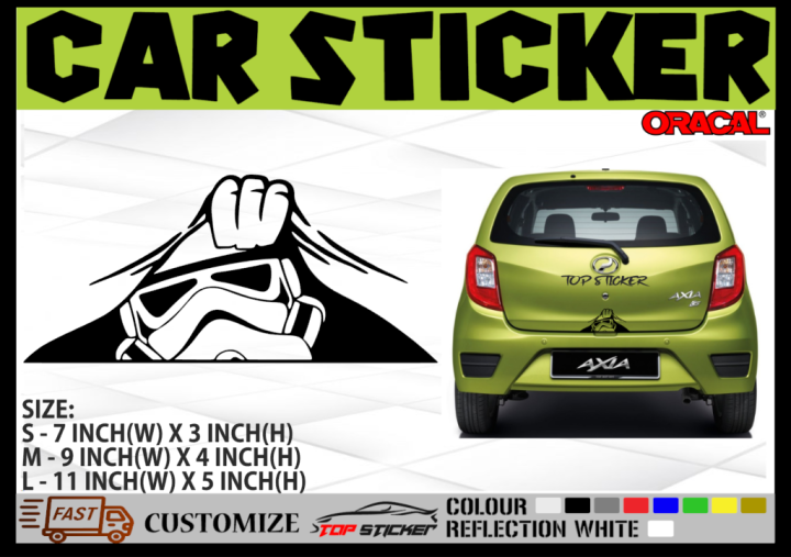 STORMTROOPER PEEKING FUNNY CAR STICKERS KERETA STICKERS | Lazada