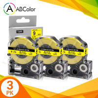 เทป SC9YW 3PK สำหรับ Epson KingJim LK-3YBP SC9YW Hitam Pita ป้าย Kuning 9มม. L C-3YBP untuk Epson King Jim LW-300 LW-400 Pencetak