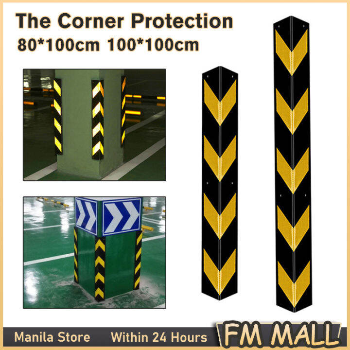 80/100cm Rubber Wall Corner Guard for Parking Garages and Warehouse Columns, Reflective Garage