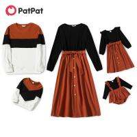 【YF】 PatPat Family Matching Outfits Couple Cotton Long-sleeve Splicing Midi Womens and Girl Dresses Black Sweatshirts Sets