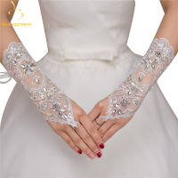 Bealegantom New Stock Gorgeous Elegant White Fingerless Wedding Gloves Formal Gloves Women Sparkle Crystal Beaded Bridal Gloves