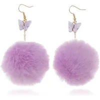 1คู่สีสันผีเสื้อ Plush Ball ต่างหู Pompom Dangle ต่างหูหูหยดของขวัญวาเลนไทน์สำหรับผู้หญิง Girls