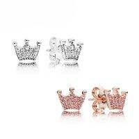 2020 New  100%925 Sterling Silver Female Pink Magic Crown Stud Ear Studs Anniversary Original High Quality DIY Fashion Jewelry