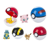 โปเกมอนเด็กของขวัญของเล่นรุ่น Pokeball เข็มขัดเอลฟ์บอลชนิดบรรจุกล่องชุด Pikachu Eevee Mhlax Jigglypuff Figurines อะนิเมะของขวัญวันเกิด