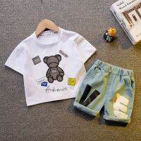 COD SDFGERTERTEEE 0-5 years old boys and girls baby summer clothes set new style handsome bear pattern cotton printed T-shirt casual letter shorts [in stock]