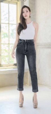 👖 2511 Vintage Denim Jeans by Araya กางเกงยีนส์ ผญ กางเกงแฟชั่นผู้หญิง กางเกงยีนส์เอวสูง กางเกงยีนส์ ทรงบอยสลิม ผ้าไม่ยืด