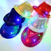 LED Flashing Jazz Cap Adult Unisex Hip Hop Dance Show Jazz Hat Glow In The Dark Luminous Fedora Costumes Stage Halloween Props Medicine  First Aid Sto