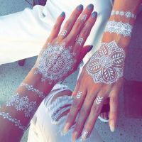 Temporary Waterproof Tattoo Sticker for Women Sexy Mandala Henna White Bride Wedding Bracelet Jewelry Lace Tatoo Body Art