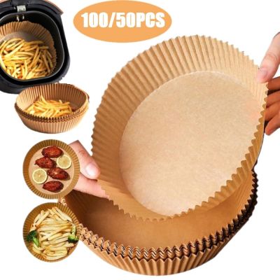 100/50PCS Disposable Air Fryer Paper Liner 16/20CM Oil-proof Airfryer Disposable Cooking Paper Trays Baking Paper For Air Fryer