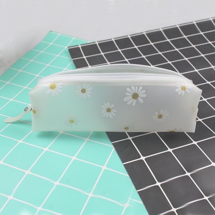 flower-daisy-silica-gel-black-pencil-bag-school-pencilcases-for-girls-student-stationery-pouch-cute-pencil-case-office-supplies