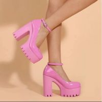 Pink Chunky Heeled Ankle Strap Pumps Sweet Platform Square Heel Woman High Heels Pumps Platform Shoes 2022 Spring Woman Shoes