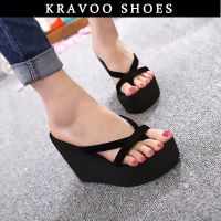 KRAVOO Wedge Heels Flip Flops Women Slippers Summer Thick Bottom Sandals Platform Slippers Soft Shoes Non-Slip Beach Slides