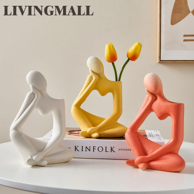 Livingmall หนึ่งในห้องนั่งเล่นโมเดิร์นแจกันมีความคิดสร้างสรรค์ Thinker รุ่นรูปปั้นเซรามิกห้องนอนเดสก์ท็อปตกแต่งบ้านอุปกรณ์เสริมประติมากรรม