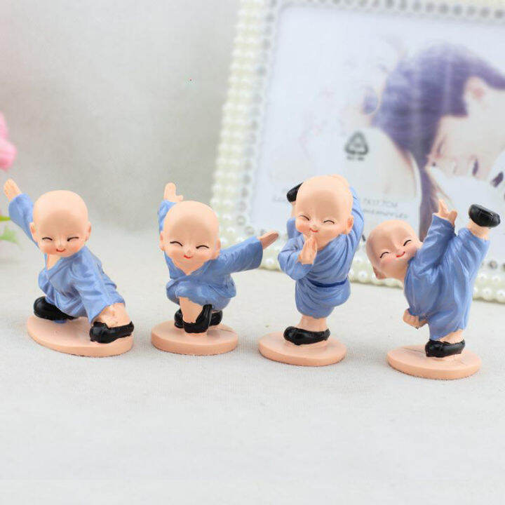 livingmall-4pcs-พระขนาดเล็ก-kung-fu-boy-เรซินตกแต่งบ้านชุดเครื่องประดับรูปแกะสลักของขวัญหัตถกรรมหุ่นพระพุทธรูปรูปแกะสลักขนาดจิ๋ว