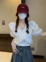 Shirt female xia han edition sweet falbala little crossover v-neck chiffon unlined upper garment design feeling with short jacket