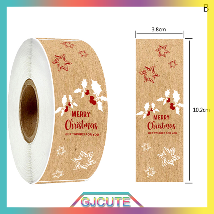 gjcute-150pcs-roll-merry-christmas-stickers-สี่เหลี่ยมผืนผ้า-holiday-presents-ป้ายกำกับ