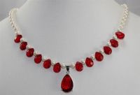 Wholesales -Jewelry white pearl and red crystal pendant necklace free shipping