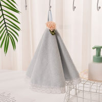 Flower Hand Towel Round Coral Fleece Handkerchief Children Cute Floral Hanging Absorbent Kitchen Towel Lace Towel for Kid Girls