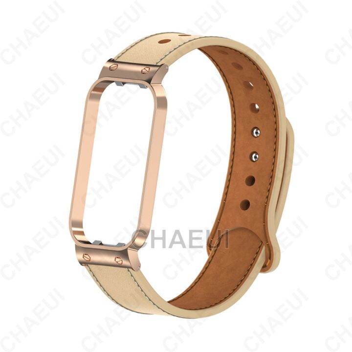 สายหนังพร้อมสร้อยข้อมือเปลี่ยนเคสโลหะสำหรับสายนาฬิกา-redmi-smart-band-2-xiaomi-mi-band-7-pro-xiaomi-smart-band-8-active-watch-strap