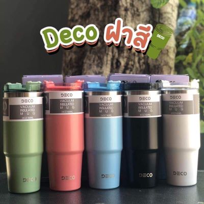 DECO แก้วฝาสี 30 oz./900 ml. พร้อมหลอด แก้วสแตนเลส 304