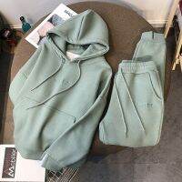 【DT】hot！ New Thick 2 Pieces Tracksuits Sleeve Hoodie and Pant Suits Loose Sweatpant Set