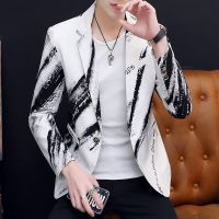 Fall and Winter Mens Suit Jacket Mens Printing Tie-dye Fashion Handsome Suit Party Coat Slim Single Button Blazers Jacket Men