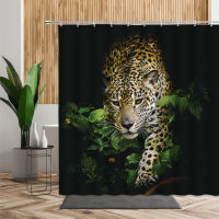 Animal Decor Shower Curtain Set Leopard Africa Safari Wild Cats Nature Picture Printed Fabric Bath Curtain For Bathroom Decorate