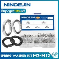 NINDEJIN 300/480Pcs ล็อคเครื่องซักผ้าสแตนเลสสีดำคาร์บอนเหล็ก M2 M2.5 M3 M4 M5 M6 M8 M10 M12ฤดูใบไม้ผลิล็อคเครื่องซักผ้า Assortment Kit