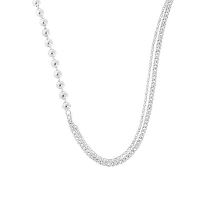 cod-092-korean-version-of-ins-niche-design-minimalist-all-match-round-beads-sideways-chain-texture-silver-clavicle-necklace-female