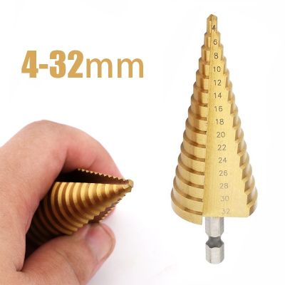 4 -32mm HSS titanium coated metal hex core drill bits High Speed Steel step drill bit set cone hole Wood cutter Taper metric Drills Drivers