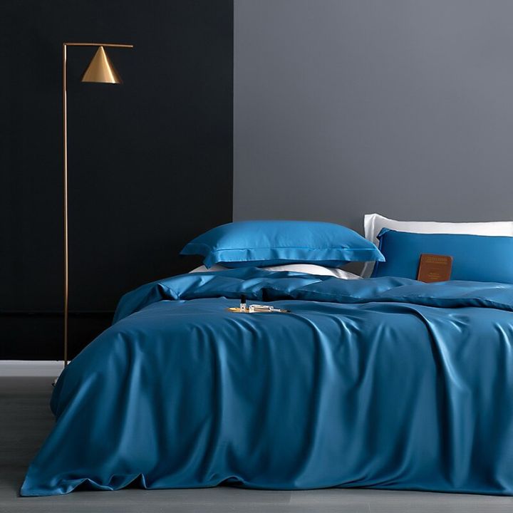 sondeson-ชุดเครื่องนอนผ้าไหมสีน้ำเงินเข้ม25ชิ้น-ชุดเครื่องนอนผ้าไหมผ้านวมหรูหราเพื่อสุขภาพผิวมีขนาดใหญ่เป็นสองเท่า