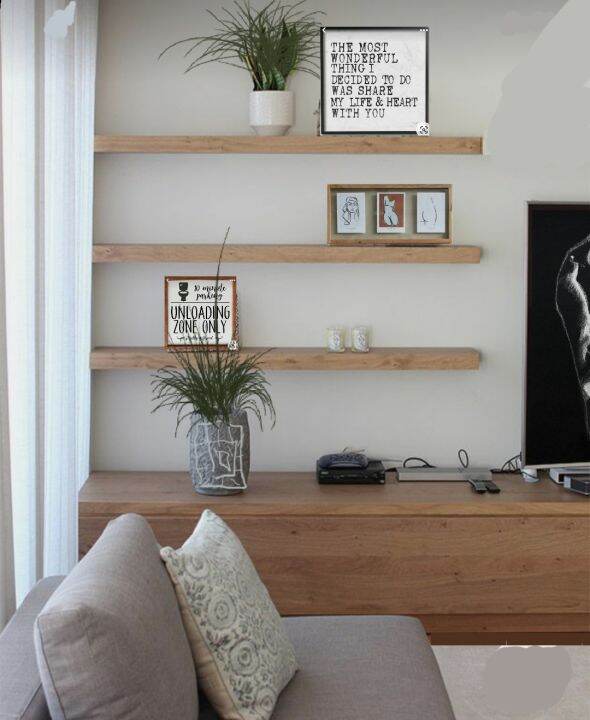 3 pcs solid wood shelves with concealed metal support, floating wooden