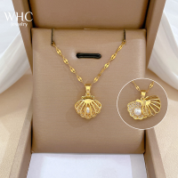 WHC Jewelry เพทายประกายมุกเปลือกกลวงจี้สร้อยคอสแตนเลสสำหรับผู้หญิงออกแบบแฟชั่น