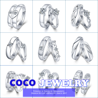 เครื่องประดับ COCOJEWELRY 2ชิ้น/ชุดแหวนเงินคู่เปิดโบว์ติดมงกุฎเพชรของขวัญการหมั้น