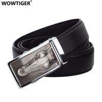 WOWTIGER SHOP เข็มขัดหัวเข็มขัดอัลลอยอัตโนมัติคุณภาพสูงผู้ชายหนังสีดำรูปสัตว์,เข็มขัดหนังสัตว์สำหรับผู้ชายปรับความกว้างได้3.5ซม. แบรนด์หรู