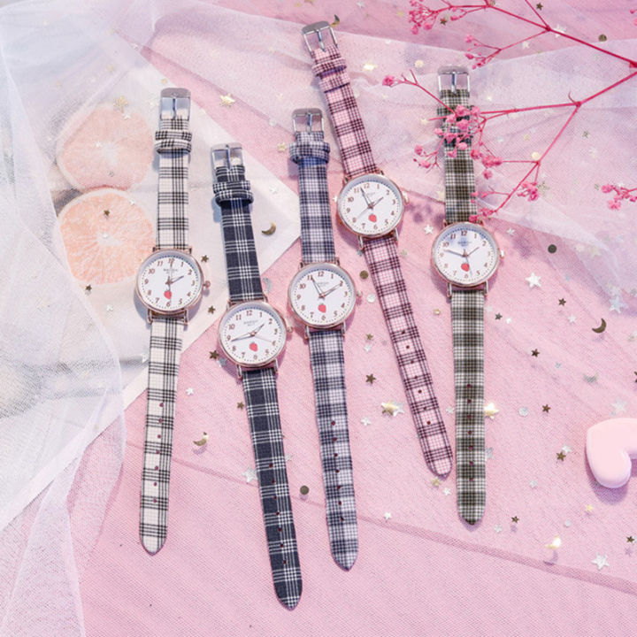 shanglife-นาฬิกาลายสก็อต-ของผู้หญิง-นาฬิกาเรียบง่ายสไตล์เกาหลีย้อนยุคใช้งานได้หลายโอกาส