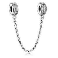 ✈❦ﺴ Fit Pandora Sparkling Pavé Safety Chain Charms for Bracelet Women Jewelry Accessories Girls Bangle Fine Zircon Stopper Beads DIY