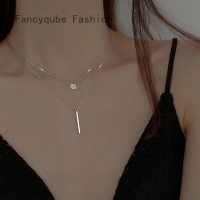 Fancyqube 925 Sterling Silver Double Layer สร้อยคอ Shiny Zircon จี้สร้อยคอยาวของขวัญสำหรับสาวอุปกรณ์เสริม Fine