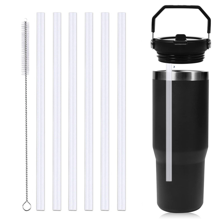 6 Pack Straw Reusable 40/30 Oz Cup Tumbler Cleaning Brush Plastic Clear