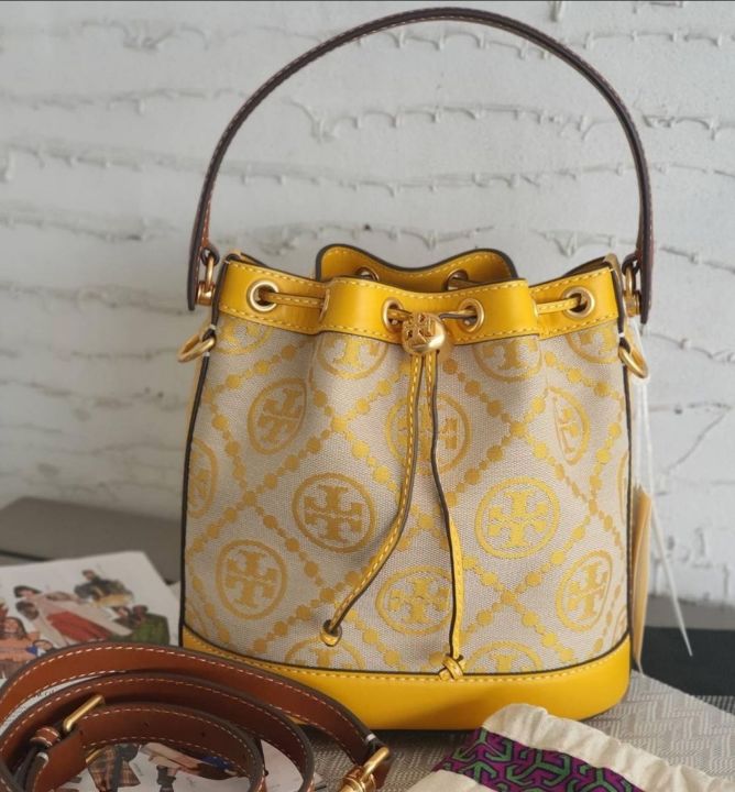 Tory Burch T Monogram Jacquard Drawstring Tote In Goldfinch