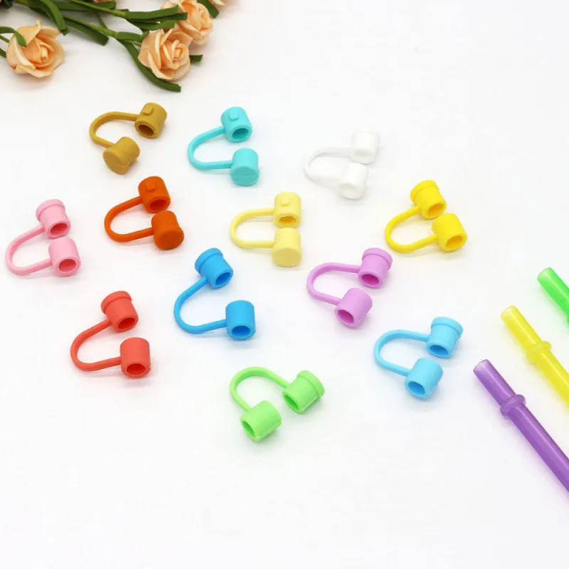 12pcs Reusable Straw Cover Cap Silicone Straw Tip Covers Drinking