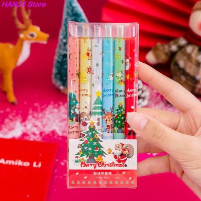 New 1/6Pcs/Set Christmas Gel Pen 0.5mm Black Ink Retractable Pen For Writing Supplies School Office Suppliers Pen Kids Gifts