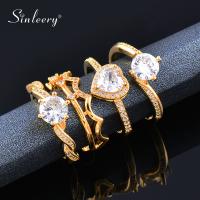 SINLEERY 2022 New Crown Heart Round Cubic Zircon Gold Color Ring Adjusteble Promise Wedding Rings For Women JZ001 SSB