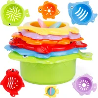 6pcs Set Stack Cup Baby Bath Toy Kid Bathroom Education Water Toy Child Boy Girl 1 to 3 Toddler Bathtub Foam Beach Swimming Pool