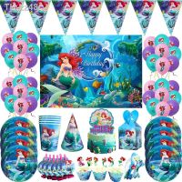 ♈✿ Disney Mermaid Princess Party Supplies Decoration Balloon Kids Toys Baby Shower Birthday Disposable Cup Plate Ariel Backdrops