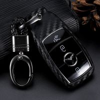 ⊕☂ Carbon Fiber Look Silicone Remote Car Key Case Cover Shell Keychain for Mercedes Benz A C E S Class W203 W204 W212 W213 W176