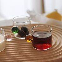 2PC 110Ml Espresso Cups Small Cups Home Glass Ball Handle Coffee Cup Tea Water Cup Saucer  Steak Juice Bucket Table Decor