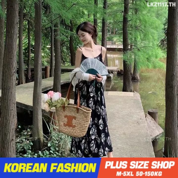 plus-size-เสื้อผ้าสาวอวบ-เดรสสาวอวบอ้วน-ไซส์ใหญ่-ผู้หญิง-เดรสไปทะเล-สายเดี่ยว-ลายดอก-ยาว-คอกลม-ย้อนยุค-ฤดูร้อน-สไตล์เกาหลีแฟชั่น-v728