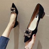 High Heels Female Spring 2021 New Wild Pointed French Temperament Water Diamond Womens Shoes Thick With Work Single Sho